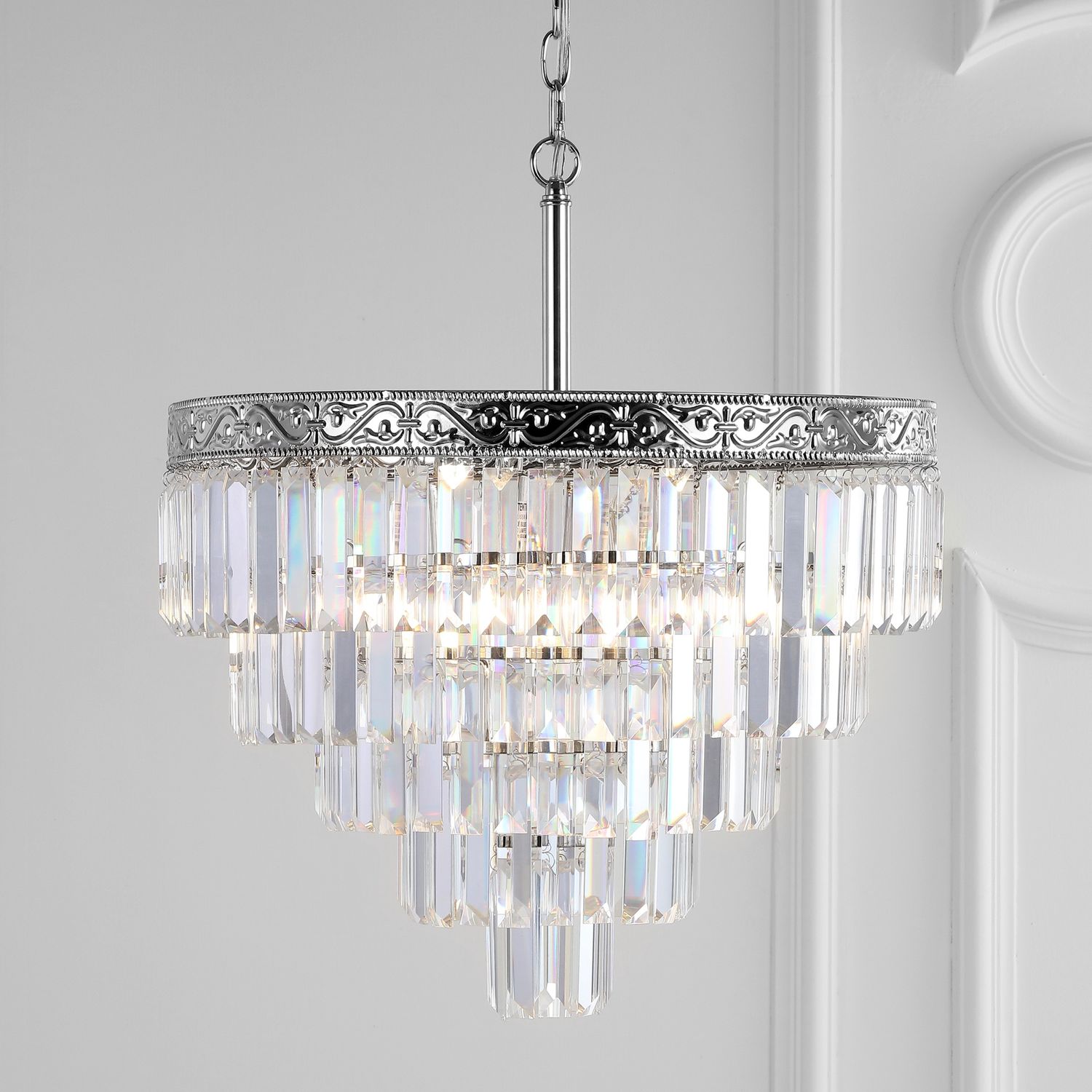 Wyatt 4 Light 20&quot; Wide LED Crystal Mini Chandelier with Crystal Embellishments in Polished Nickel