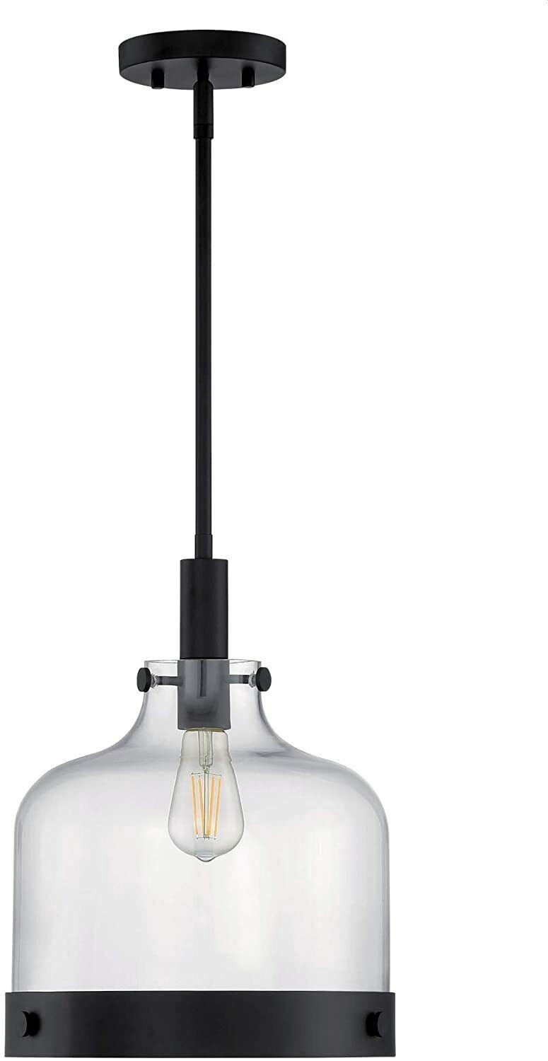 Crozet Single Light 14&quot; Wide Pendant Clear Glass Black Finish