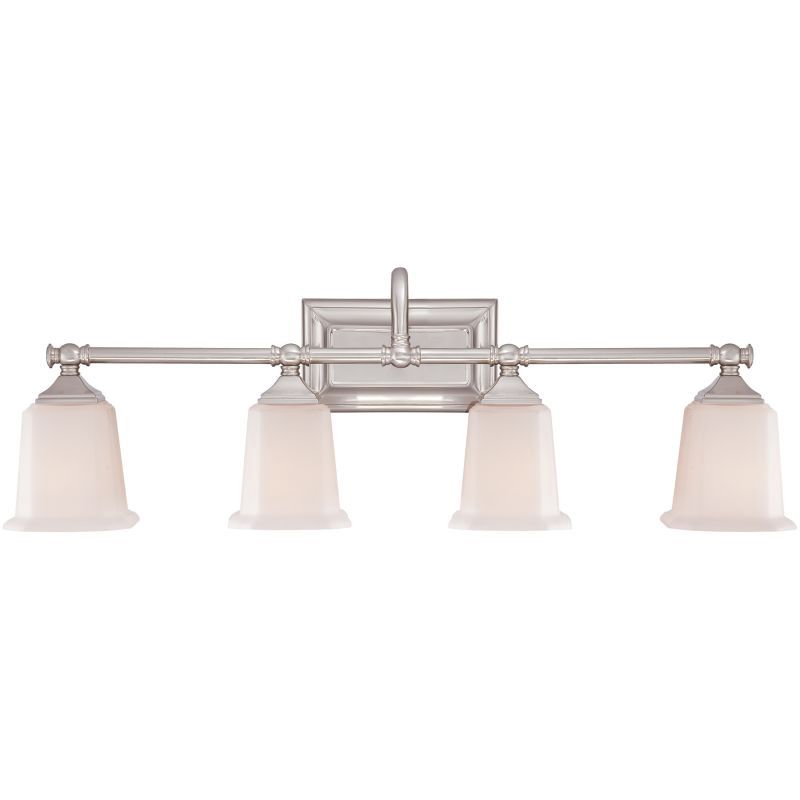 Nicholas 4 Light 31&quot; Wide Bathroom Vanity Light in Brushed Nickel and Frosted Glass