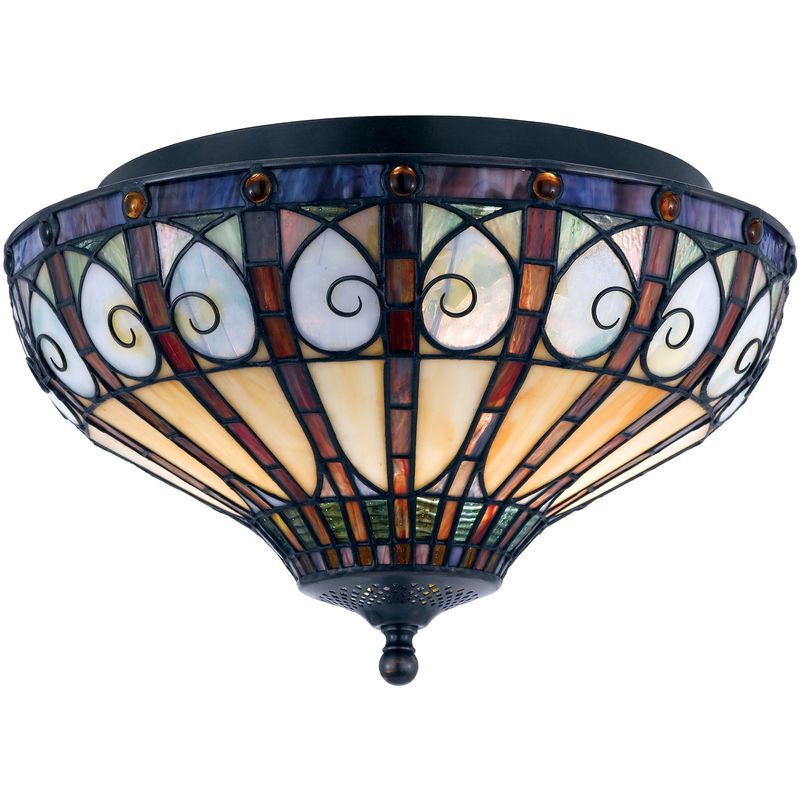 Ava 2 Light 14&quot; Wide Flush Mount Ceiling Fixture with Tiffany Glass Vintage Bronze
