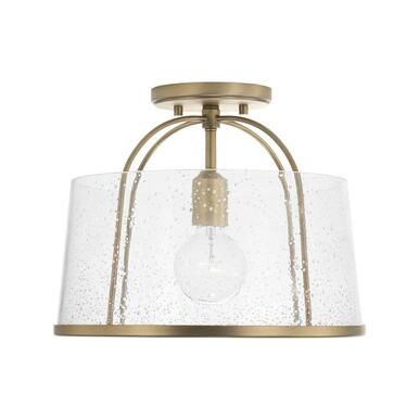 Madison 13&quot; Wide Semi-Flush Drum Ceiling Fixture / Pendant in Aged Brass