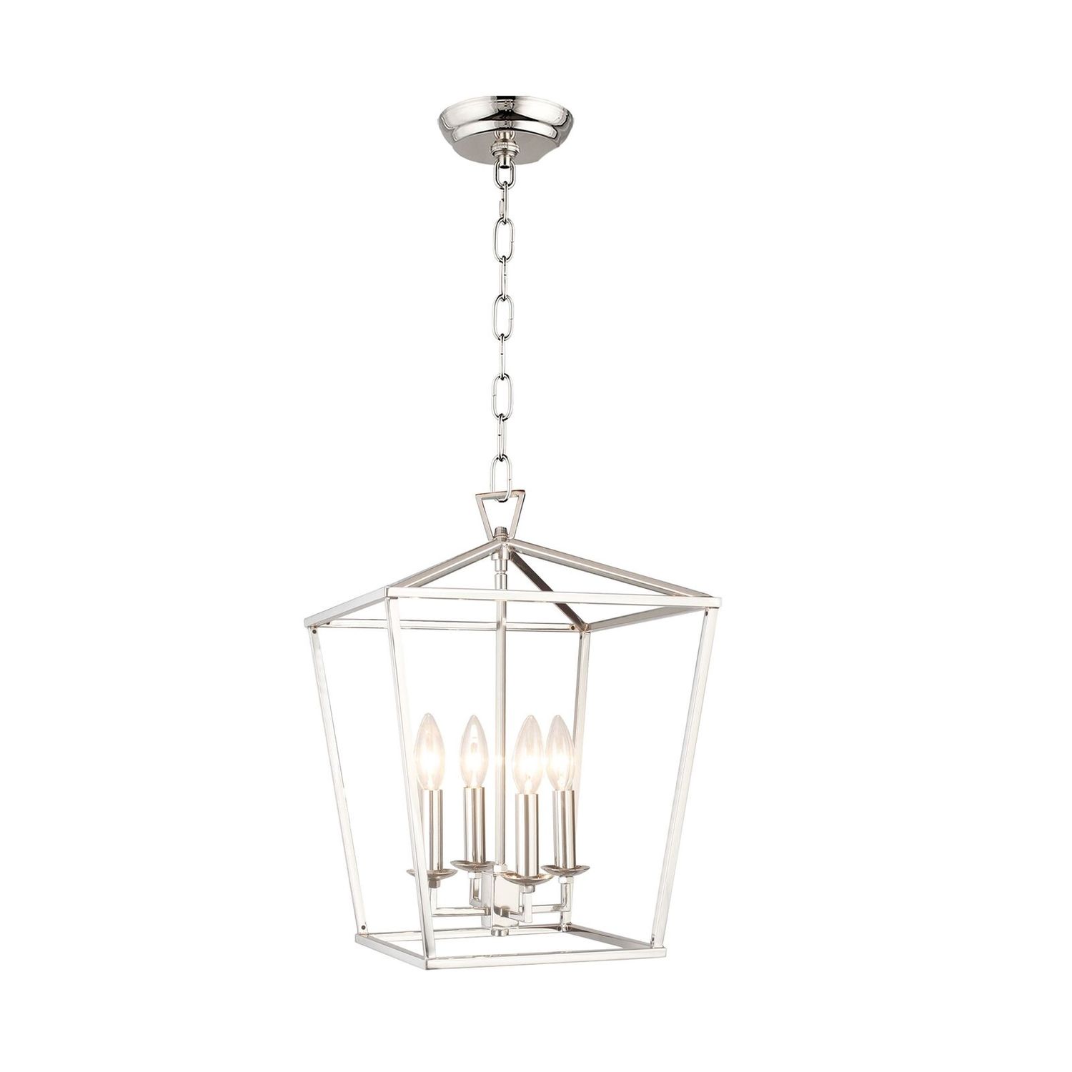 4 Light Caged Chandelier in Polished Nickel Finish in Polished Nickel