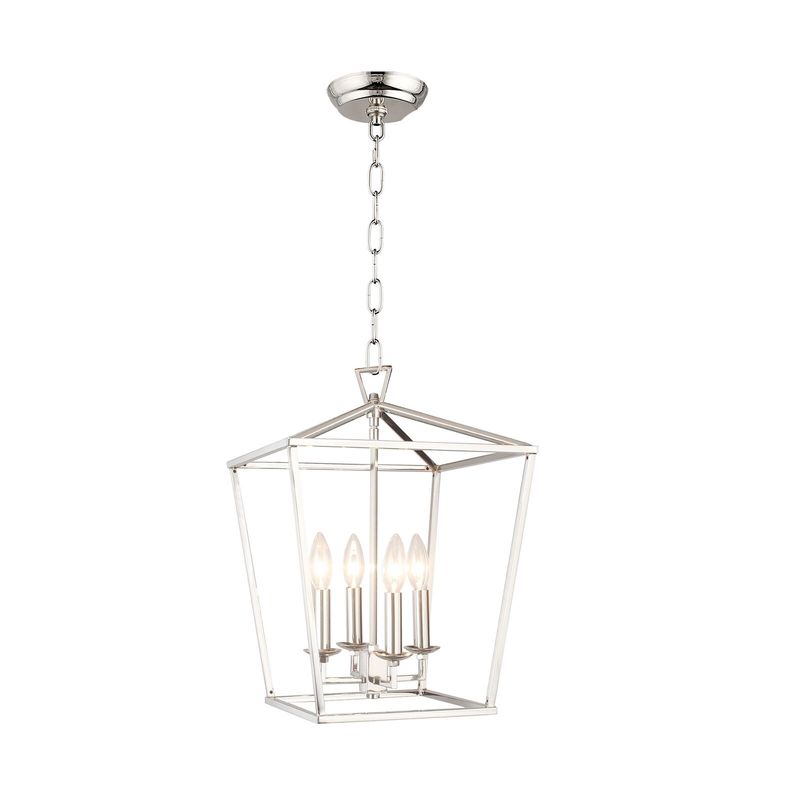 4 Light Caged Chandelier in Polished Nickel Finish in Polished Nickel