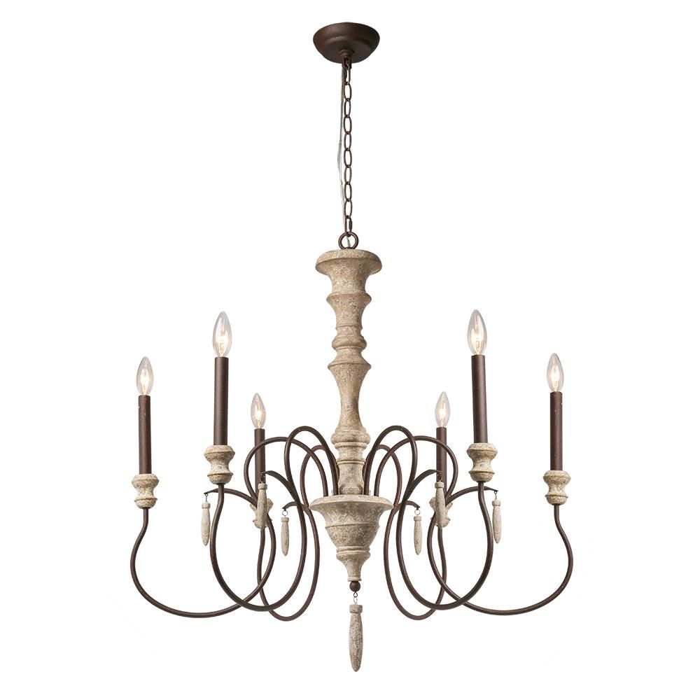6-Light Distressed Wood French Country/Cottage LED Dry Rated Chandelier