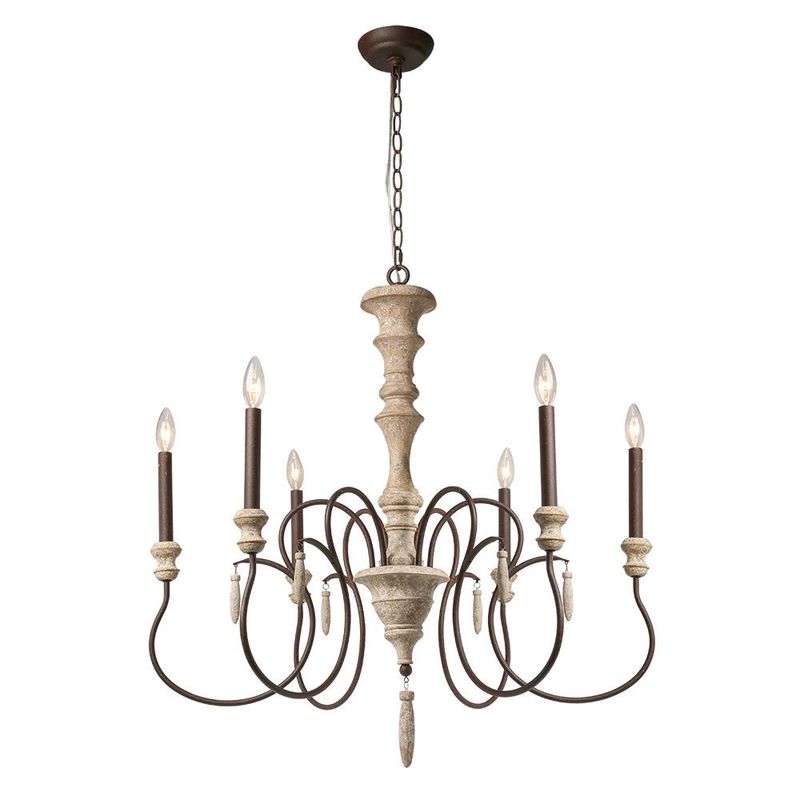 6-Light Distressed Wood French Country/Cottage LED Dry Rated Chandelier