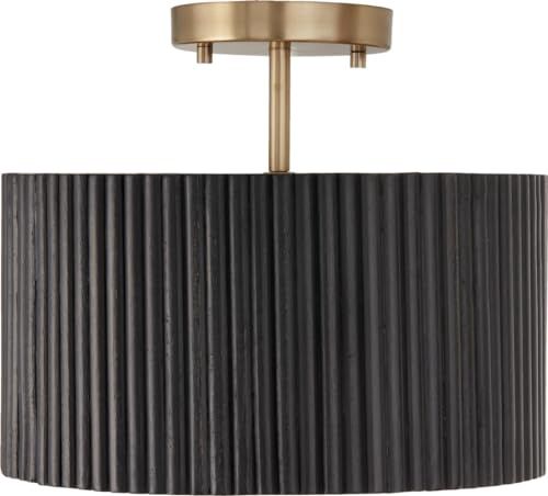 Donovan 13&quot; Wide Semi-Flush Drum Ceiling Fixture with Mango Wood Shade