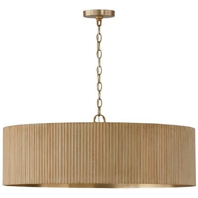 Donovan 4 Light 31&quot; Wide Wood Pendant with Mango Wood Shade White Wash Matte Brass Finish