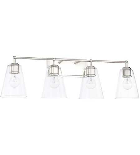4 Light 33&quot; Wide Bathroom Vanity Light with Clear Glass Shades in Polished Nickel
