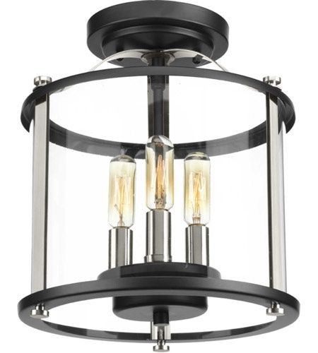 Squire 3 Light 10 inch Matte Black Outdoor Semi-Flush Convertible in Black and Stainless Steel