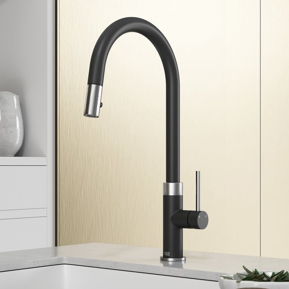 Bristol 1.8 GPM Single Hole Pull Down Kitchen Faucet in Black and Stainless Steeel