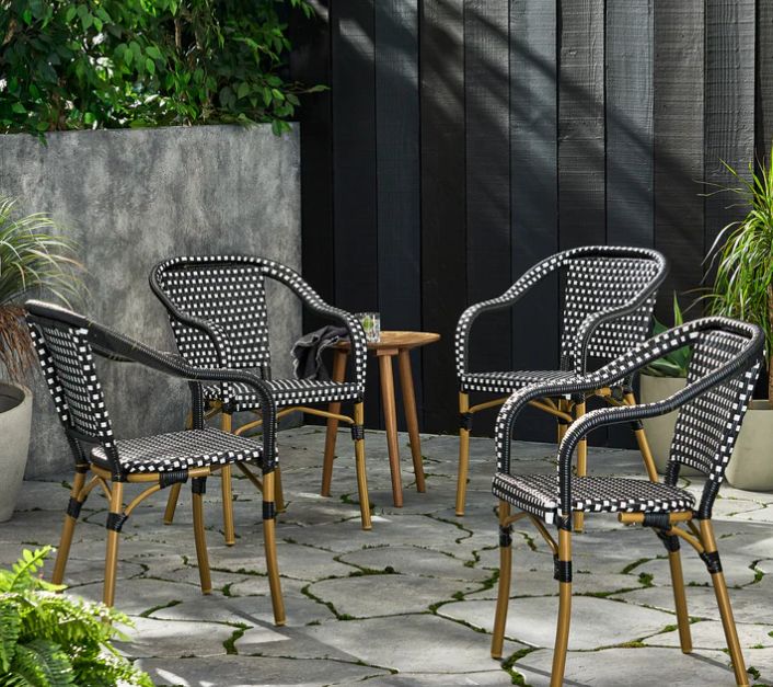 Grouse Outdoor French Bistro Chairs, Set of 4, Black and White Set of 4