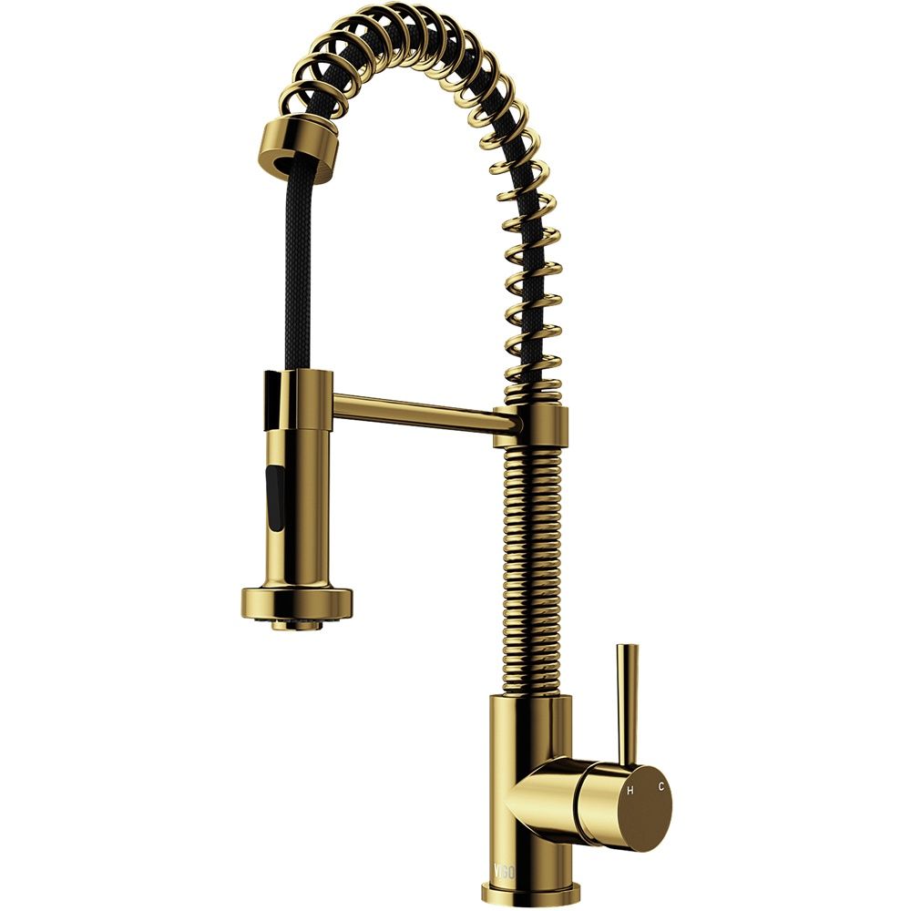 Vigo Edison 1.8 GPM Single Hole Pre-Rinse Pull-Down Kitchen Faucet with SmartHandle™ Technology Gold Finish