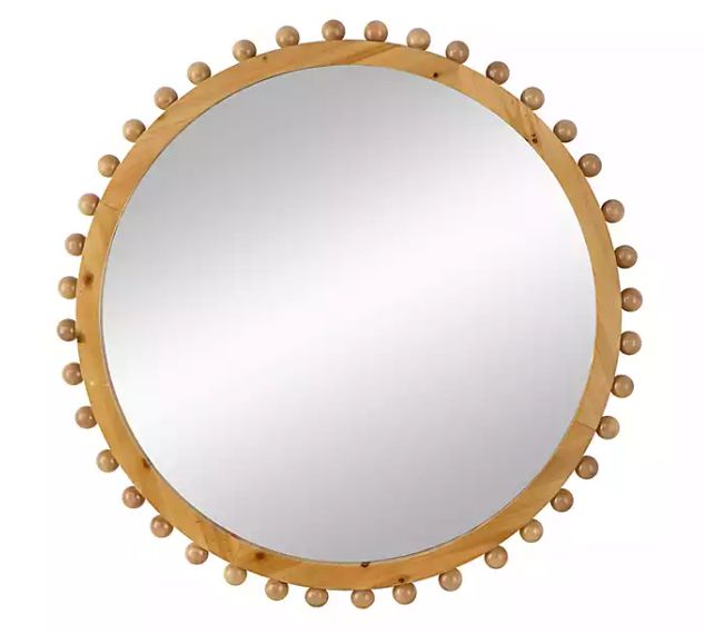 Round Natural Beaded Wood Wall Mirror