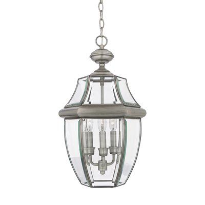 Newbury 3 Light 13&quot; Wide Outdoor Pendant Lantern with Clear Glass in Polished Nickel