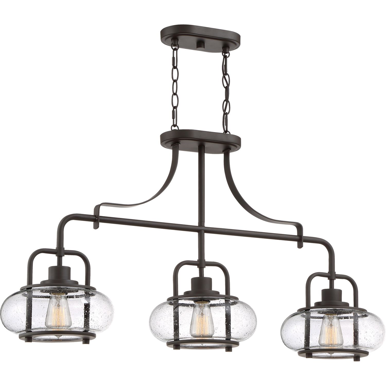Trilogy 3 Light 38&quot; Wide Linear Chandelier with Clear Seedy Glass Shade Old Bronze