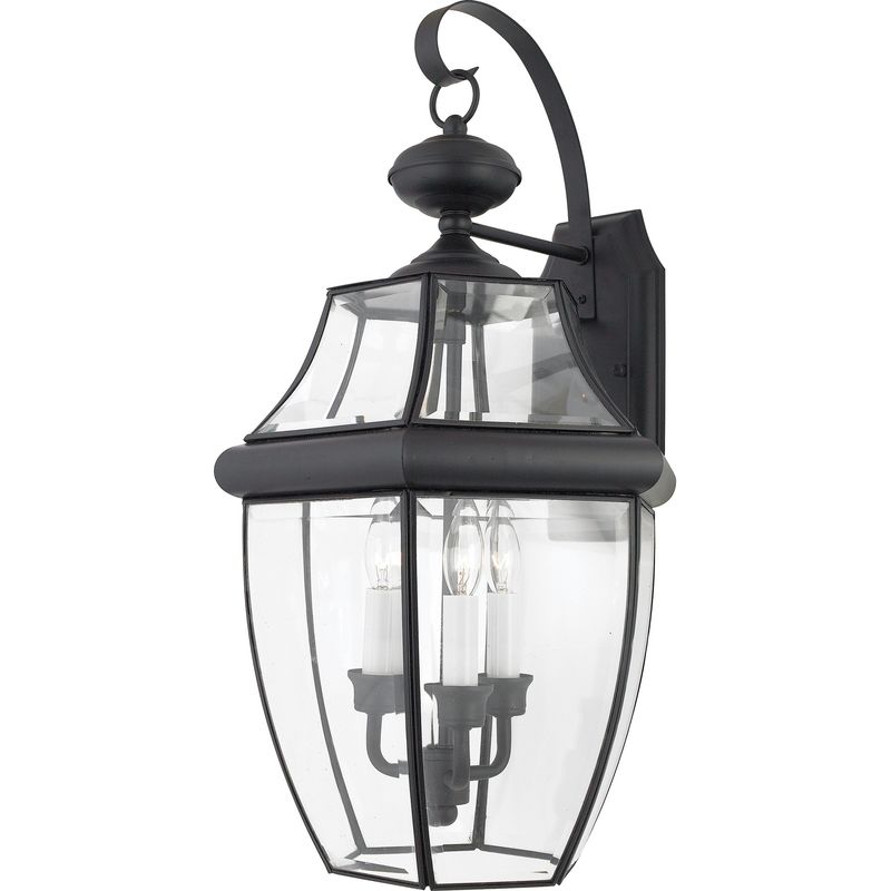 Newbury 3 Light 23&quot; Tall Outdoor Wall Sconce with Clear Glass in Mystic Black