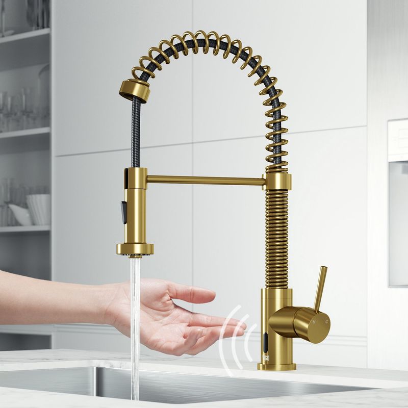 Edison 1.8 GPM Single Hole Pre-Rinse Pull Down Faucet in Gold with Sensor