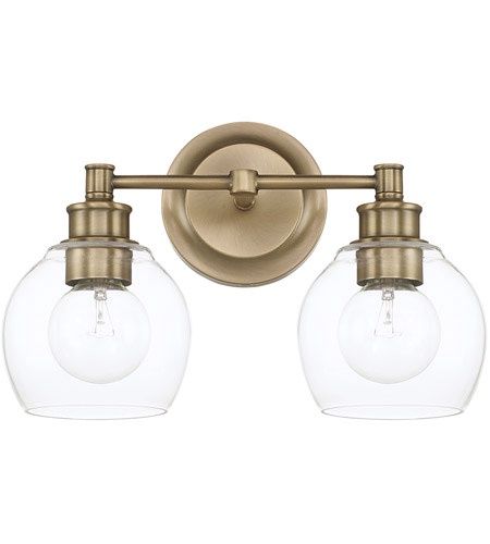 Mid Century 2 Light 15&quot; Wide Bathroom Vanity Light Aged Brass