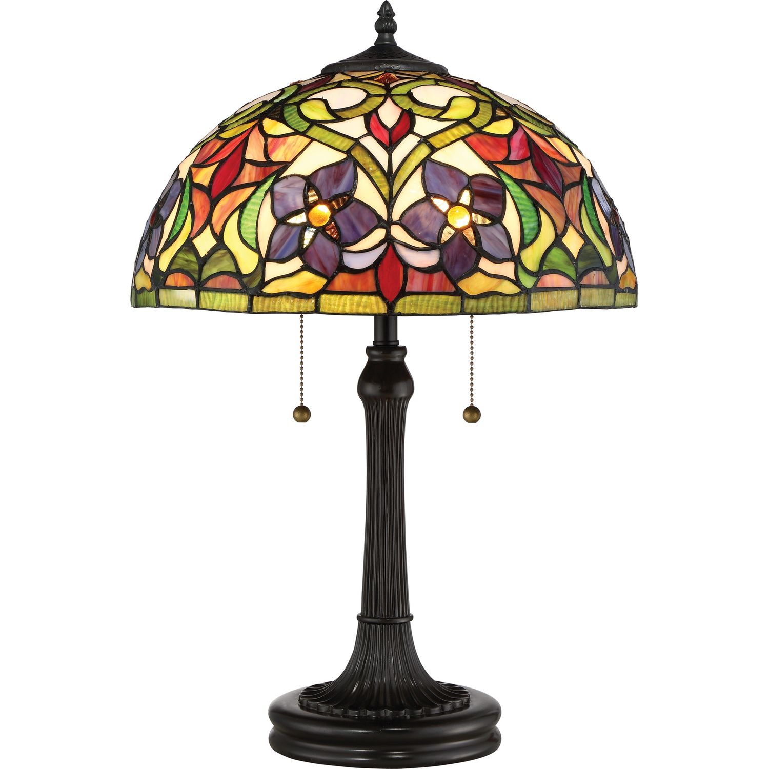 Violets 2 Light 24&quot; Tall Buffet Style Table Lamp with Tiffany Glass Shade in Vintage Bronze