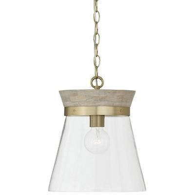 Finn 12&quot; Wide Wood Pendant White Wash Matte Brass