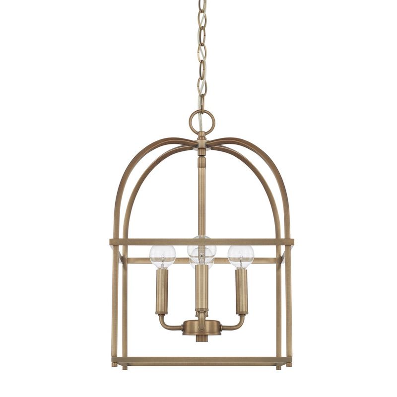 4 Light 13&quot; Wide Taper Candle Pendant in Aged Brass