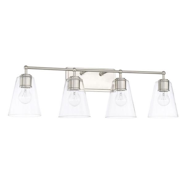 4 Light 33&quot; Wide Bathroom Vanity Light with Clear Glass Shades Brushed Nickel