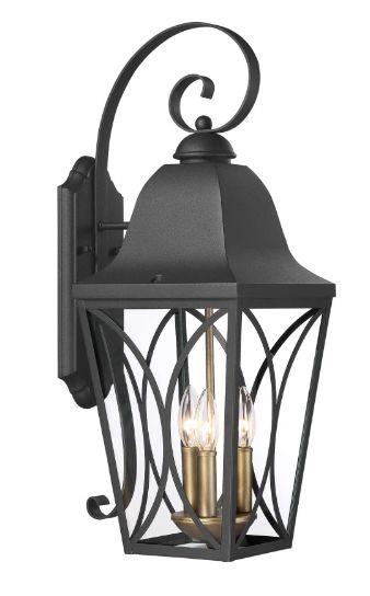 Cardigan 3 Light 25&quot; Tall Black and Gold Outdoor Wall Sconce