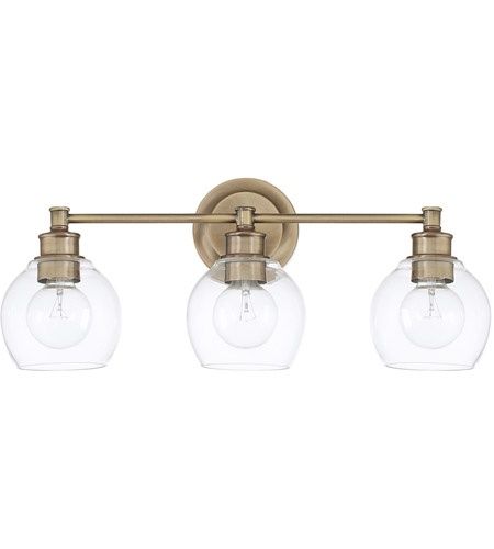 Mid Century 3 Light 24 inch Aged Brass Vanity Light Wall Light