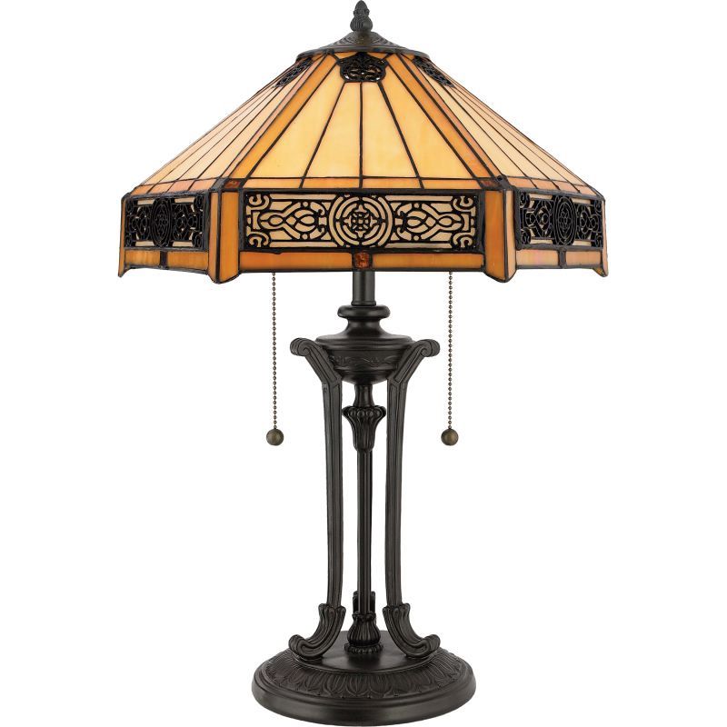 Tiffany 2 Light 23&quot; Tall Table Lamp with Tiffany Glass Shade  Bronze