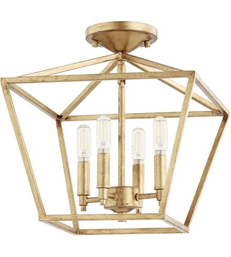 Gabriel 4 Light 13 inch Gold Leaf Semi Flush Mount Ceiling Light, Quorum Home