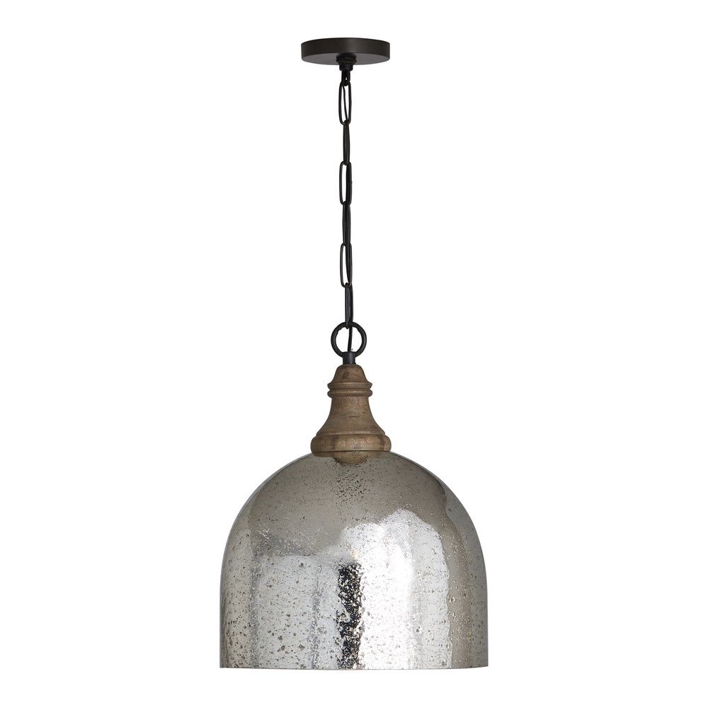 15&quot; Wide Pendant with Mercury Glass Shade Grey Wash / Pewter / Mercury