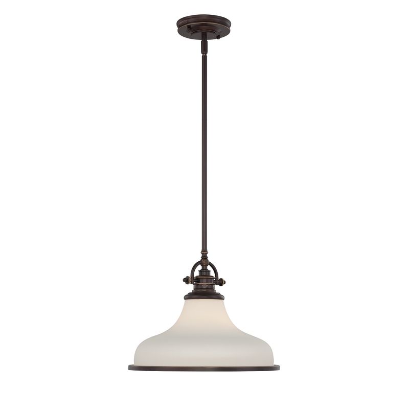 Grant 1 Light 13.5&quot; Wide Pendant in Bronze with Frosted Glass
