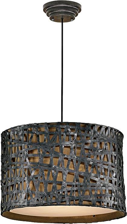 Alita 22&quot; Wide Single Industrial Drum Pendant with Metal Weave Strap Shade