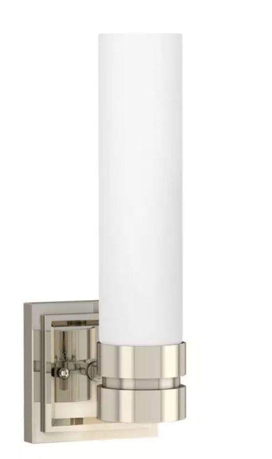 1-Light Medium Bath Light with Etched Glass in Polished Nickel