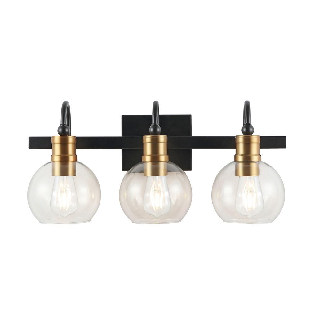 Marais 3 Light 22&quot; Wide LED Bathroom Vanity Light in Black with Brass/Gold