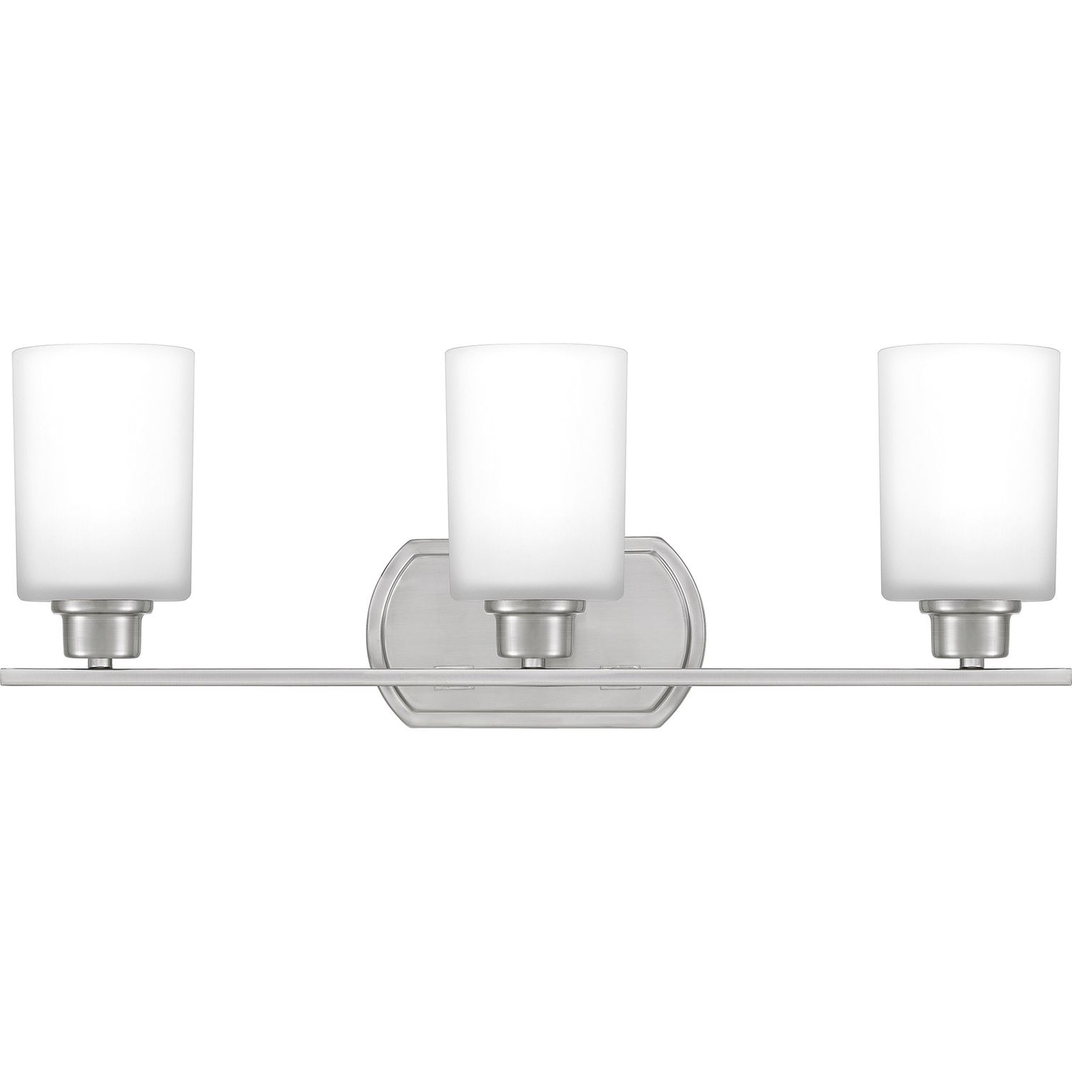 Pruitt 3 Light 24&quot; Wide Bathroom Vanity Light with Frosted Glass Shades in Brushed Nickel