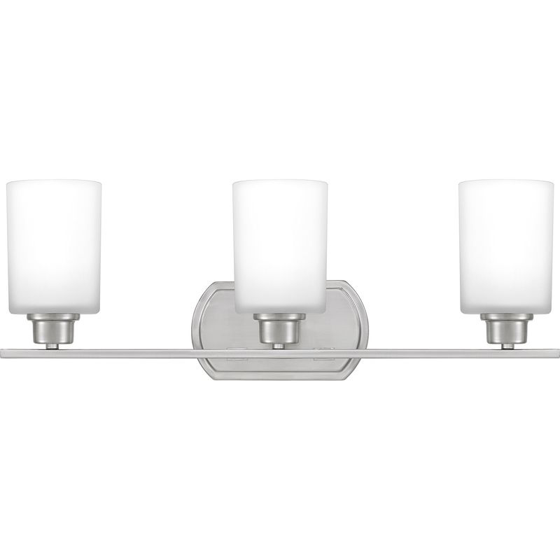 Pruitt 3 Light 24&quot; Wide Bathroom Vanity Light with Frosted Glass Shades in Brushed Nickel
