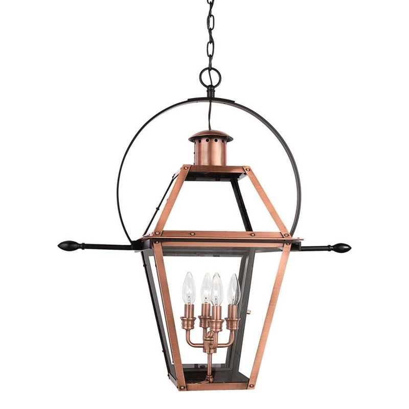 Rue De Royal 4 Light 28&quot; Wide Outdoor Taper Candle Chandelier Aged Copper