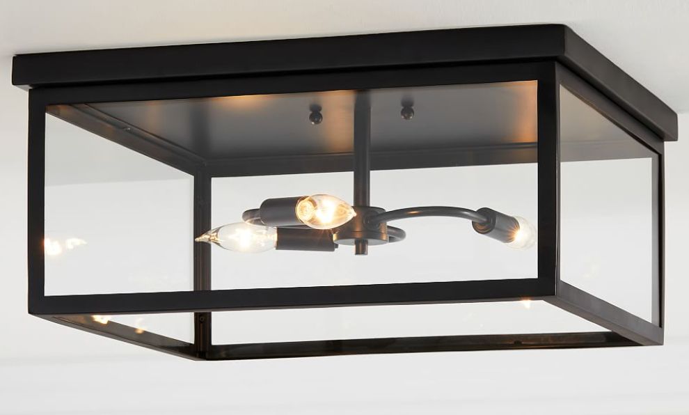 Manor Outdoor Glass &amp; Iron Flush Mount