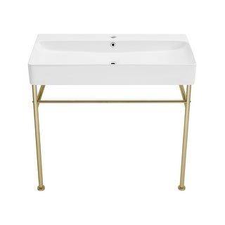 Carre 35-7/16&quot; High Console Sink Set Glossy White / Gold