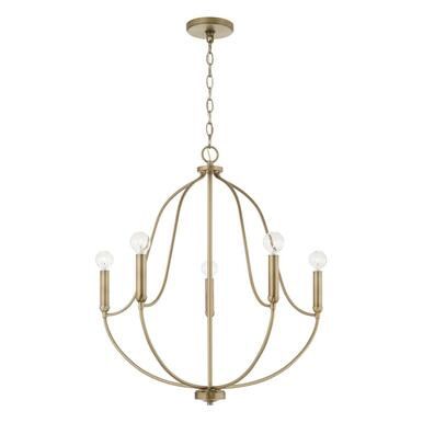 Madison 5 Light 25&quot; Wide Abstract Chandelier Aged Brass