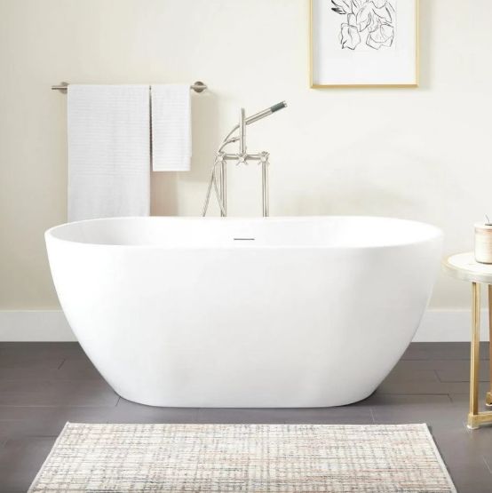 67&quot; Oval Acrylic Soaking Freestanding Tub with Integrated Drain, Overflow and Tap Deck