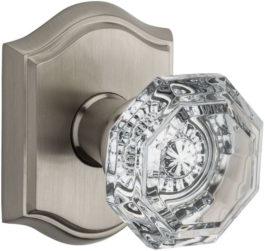 Crystal Non-Turning Two-Sided Dummy Door Knob Set with Arch Rose in Satin Nickel