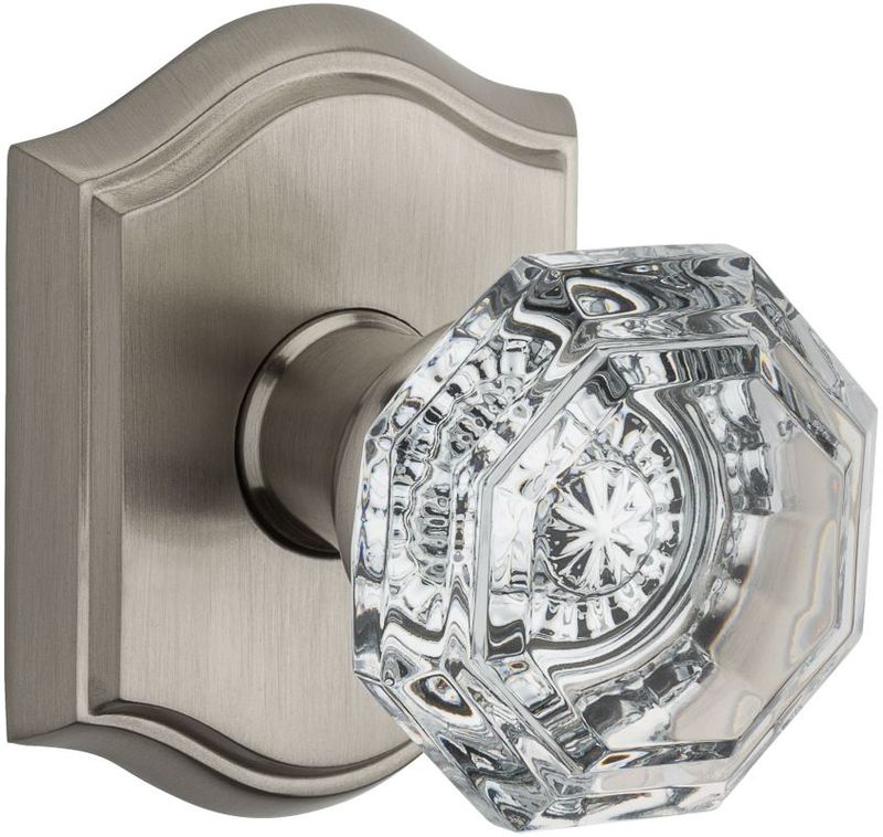 Crystal Non-Turning Two-Sided Dummy Door Knob Set with Arch Rose in Satin Nickel