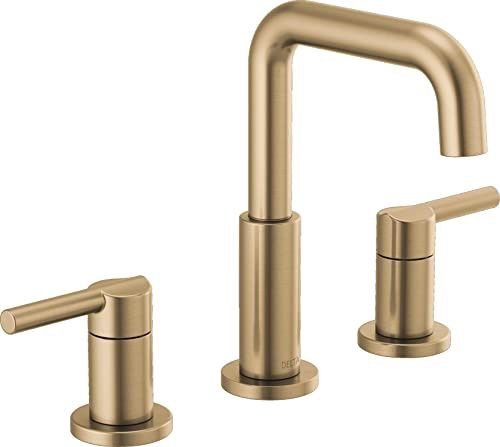 Nicoli 1.2 GPM Widespread Bathroom Faucet with Push Pop-Up Drain Assembly Champagne Bronze
