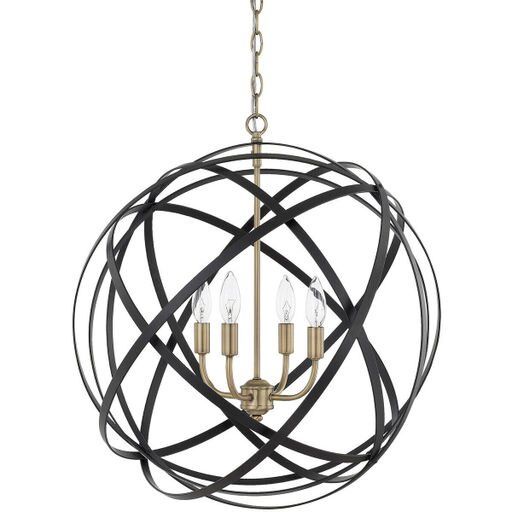 Axis 4 Light 23&quot; Wide Cage Pendant Black and Aged Brass