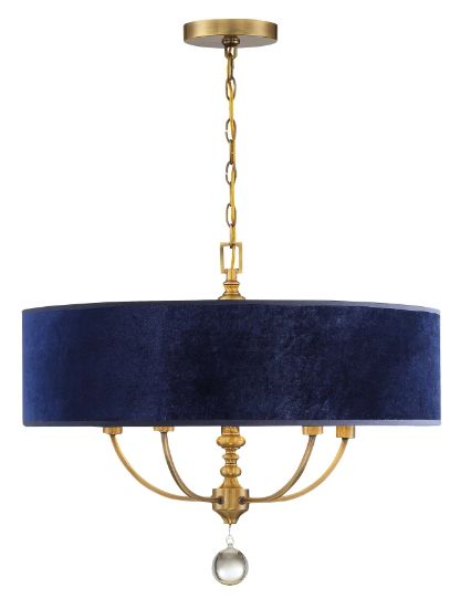 Van Noord 5 Light 26&quot; Chandelier in Brass with Blue Shade
