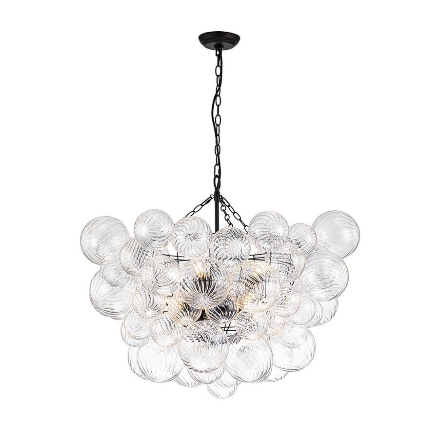 8-Light Matte Black Cluster Chandelier with Swirled Glass Shades
