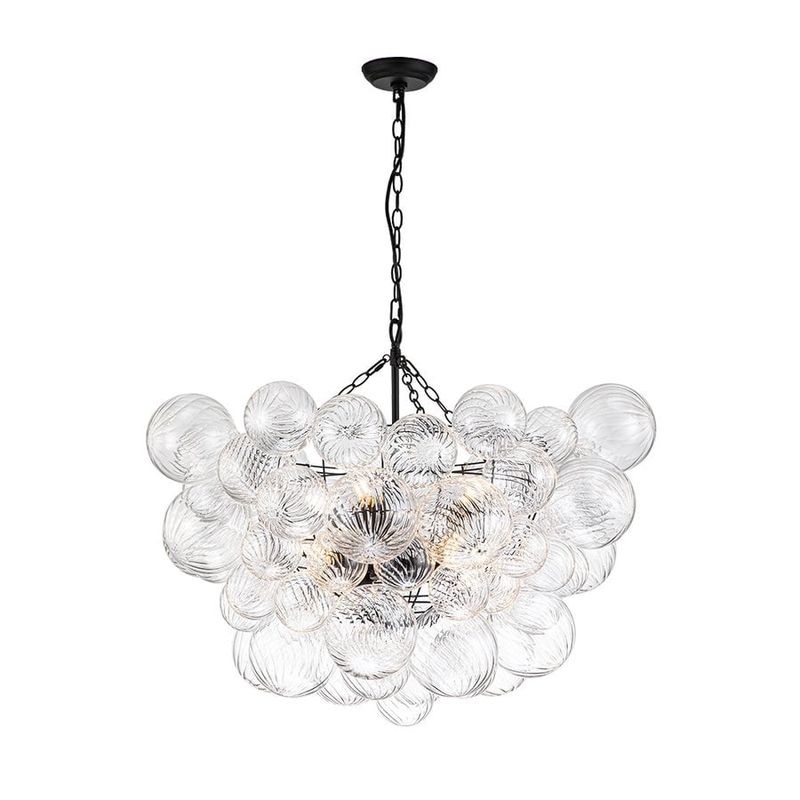 8-Light Matte Black Cluster Chandelier with Swirled Glass Shades