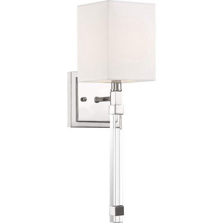Tompson 1 Light Polished Nickel and White Fabric Wall Sconce Wall Light